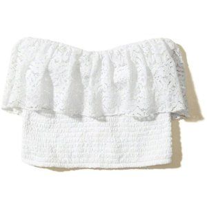 Hollister Lace Smocked Ruffle Crop White Tube Top